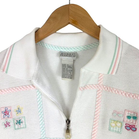 Vintage Koret Francisca Beachy Cardigan Knit Sweater Sunglasses Sailboats Size S - Picture 3 of 10